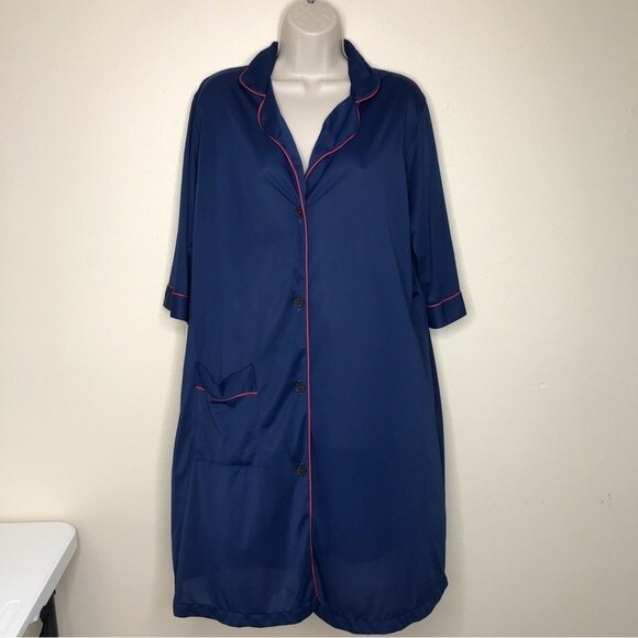 Vintage Kayser Sleep Shirt Nightgown Robe Blue Button Front Pocket Womens 38 - Picture 16 of 16
